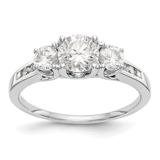 14K White Gold 3 Stone Simulated Diamond Engagement Ring