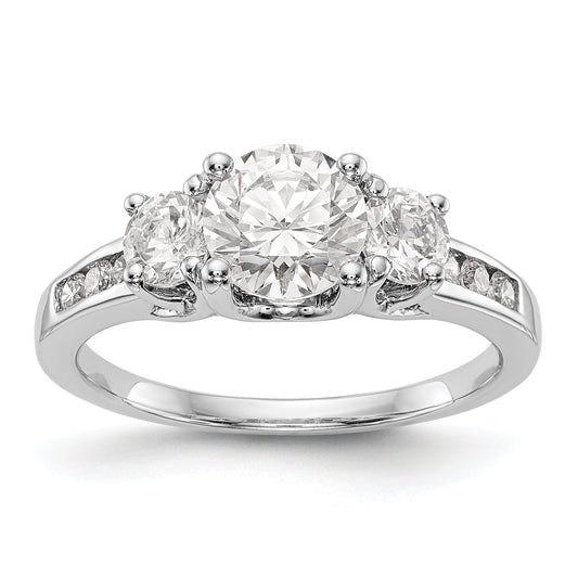 14K White Gold 3 Stone Simulated Diamond Engagement Ring