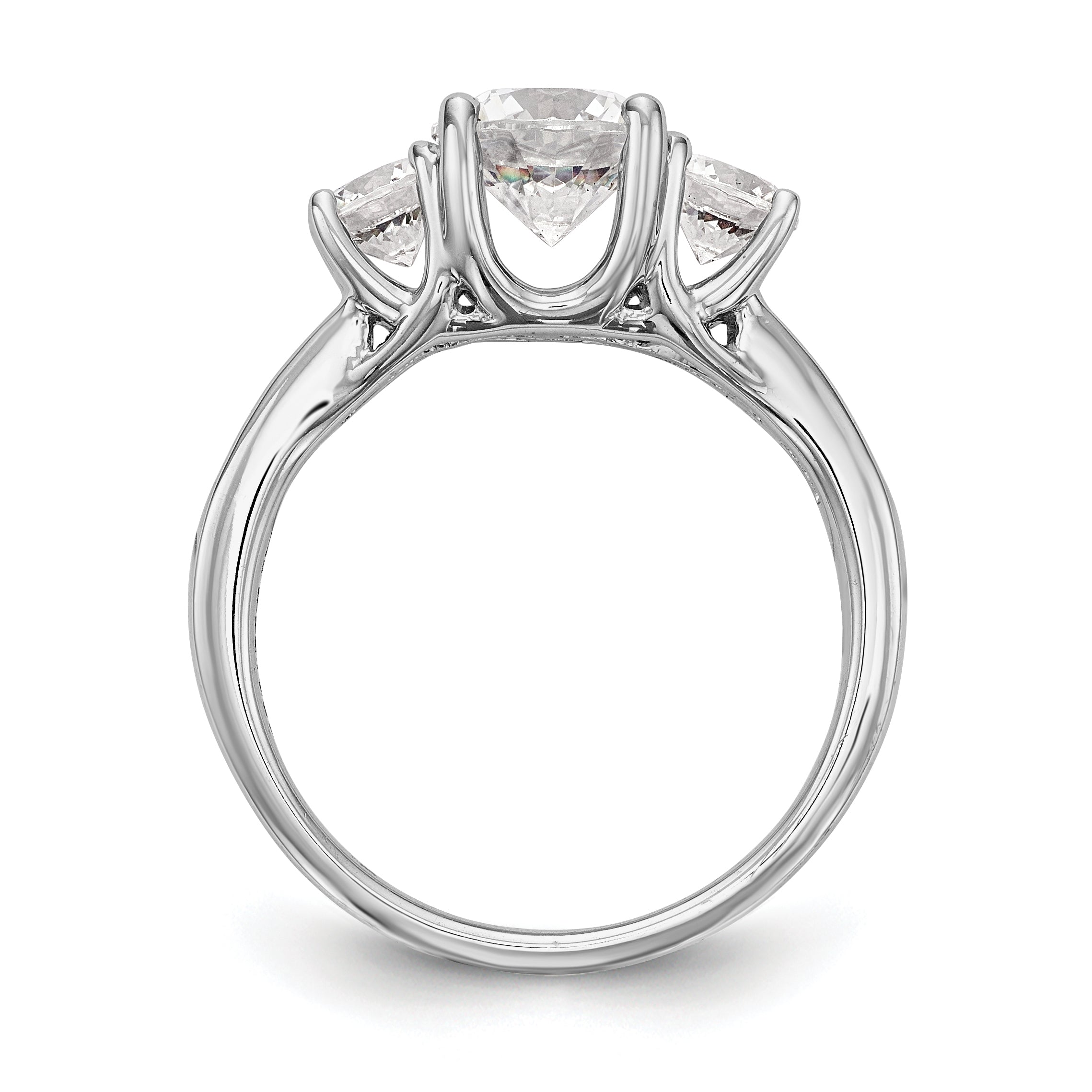 14K White Gold 3 Stone Simulated Diamond Engagement Ring