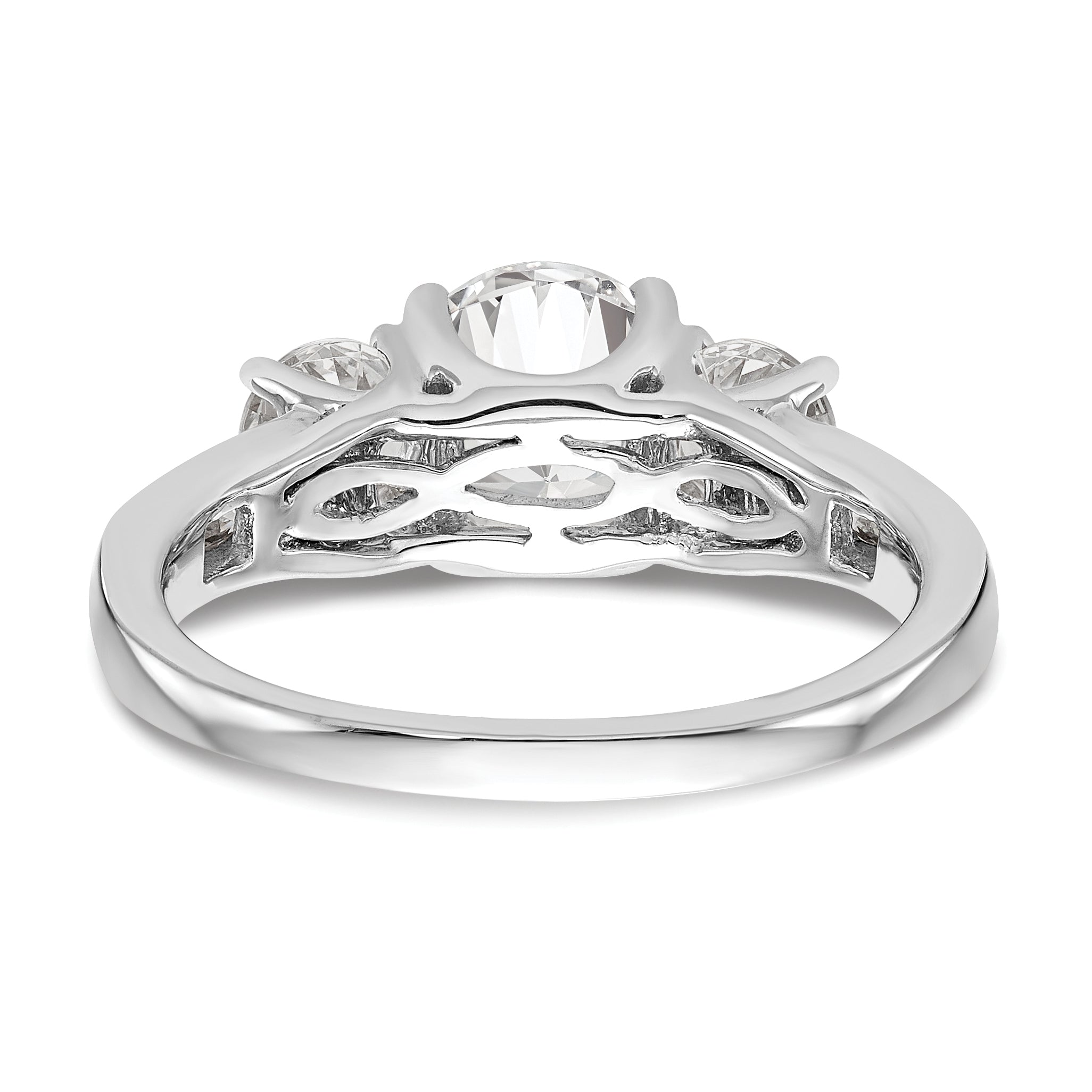 14K White Gold 3 Stone Simulated Diamond Engagement Ring