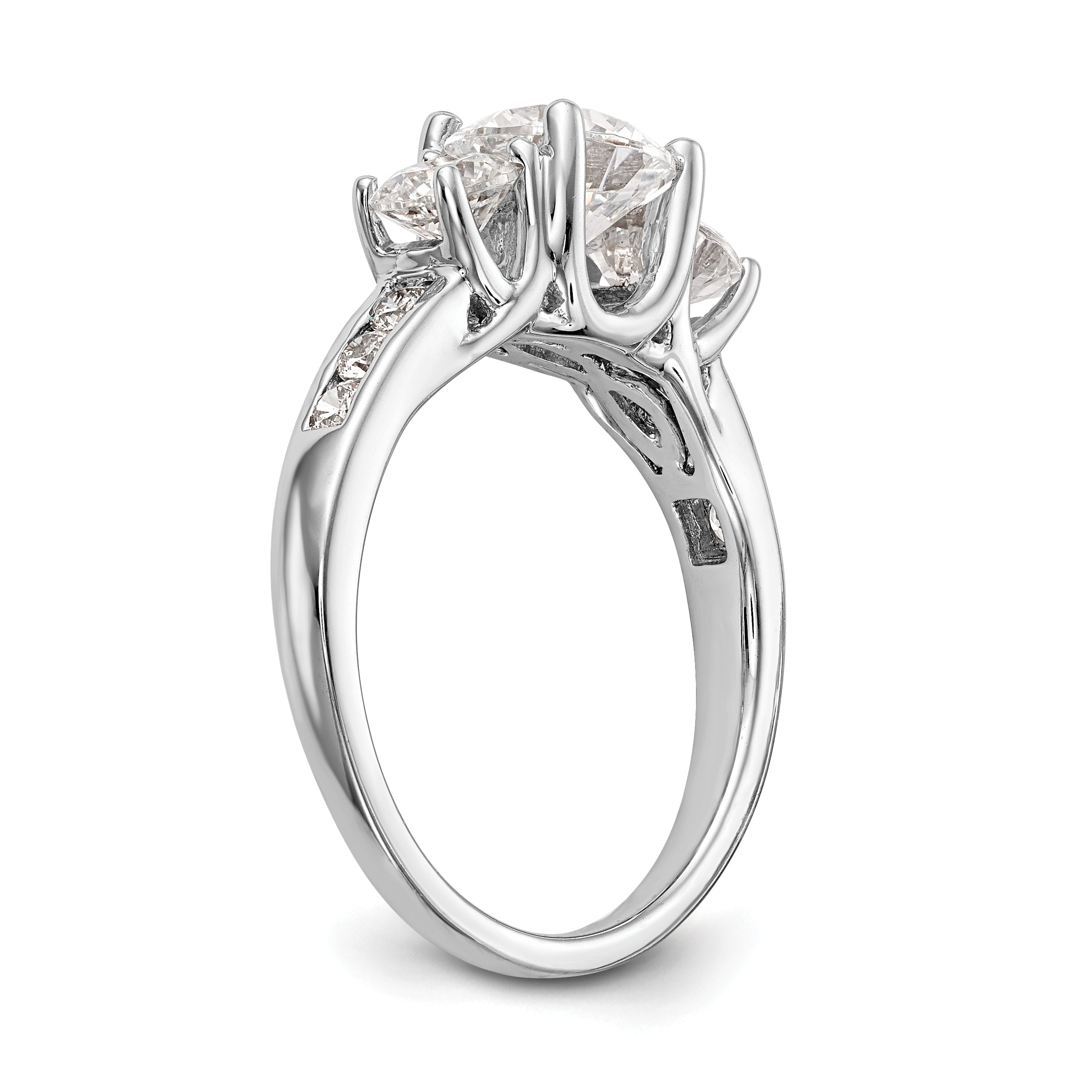 14K White Gold 3 Stone Simulated Diamond Engagement Ring