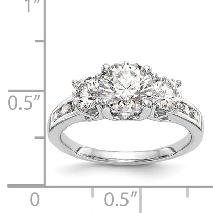 14K White Gold 3 Stone Simulated Diamond Engagement Ring
