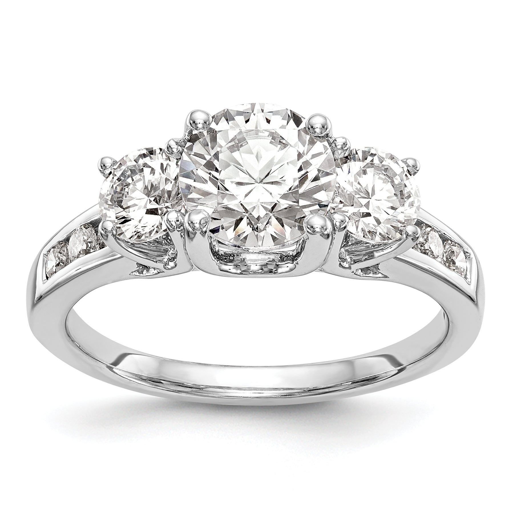14K White Gold 3 Stone Simulated Diamond Engagement Ring