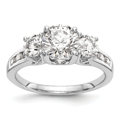 14K White Gold 3 Stone Simulated Diamond Engagement Ring