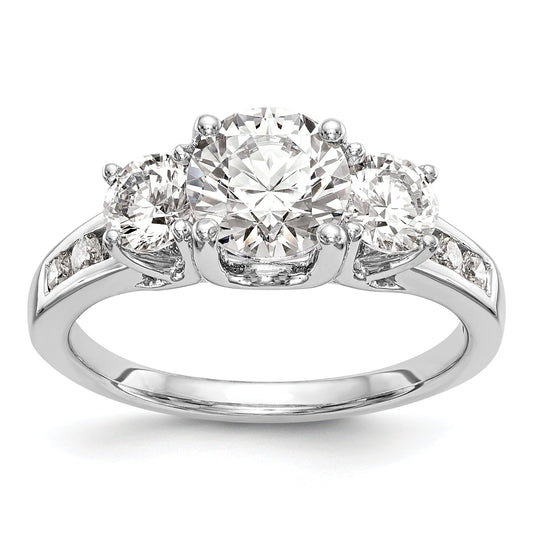 14K White Gold 3 Stone Simulated Diamond Engagement Ring