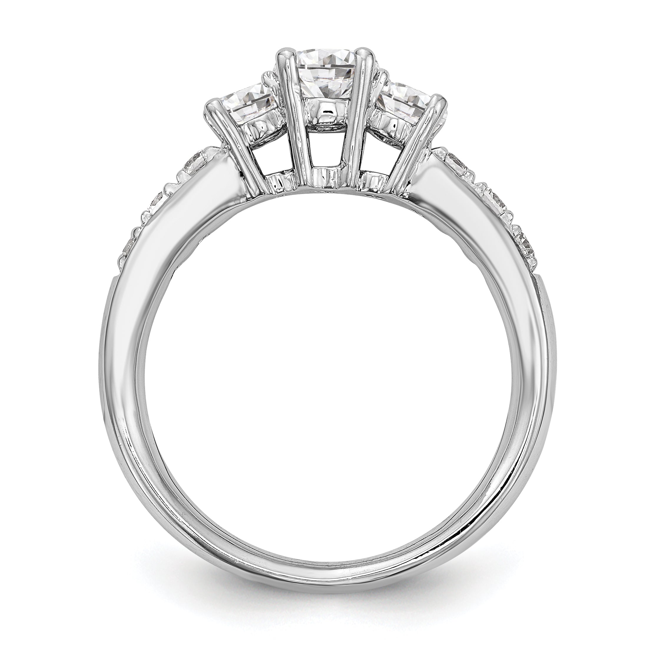 14K White Gold 3 Stone Simulated Diamond Engagement Ring