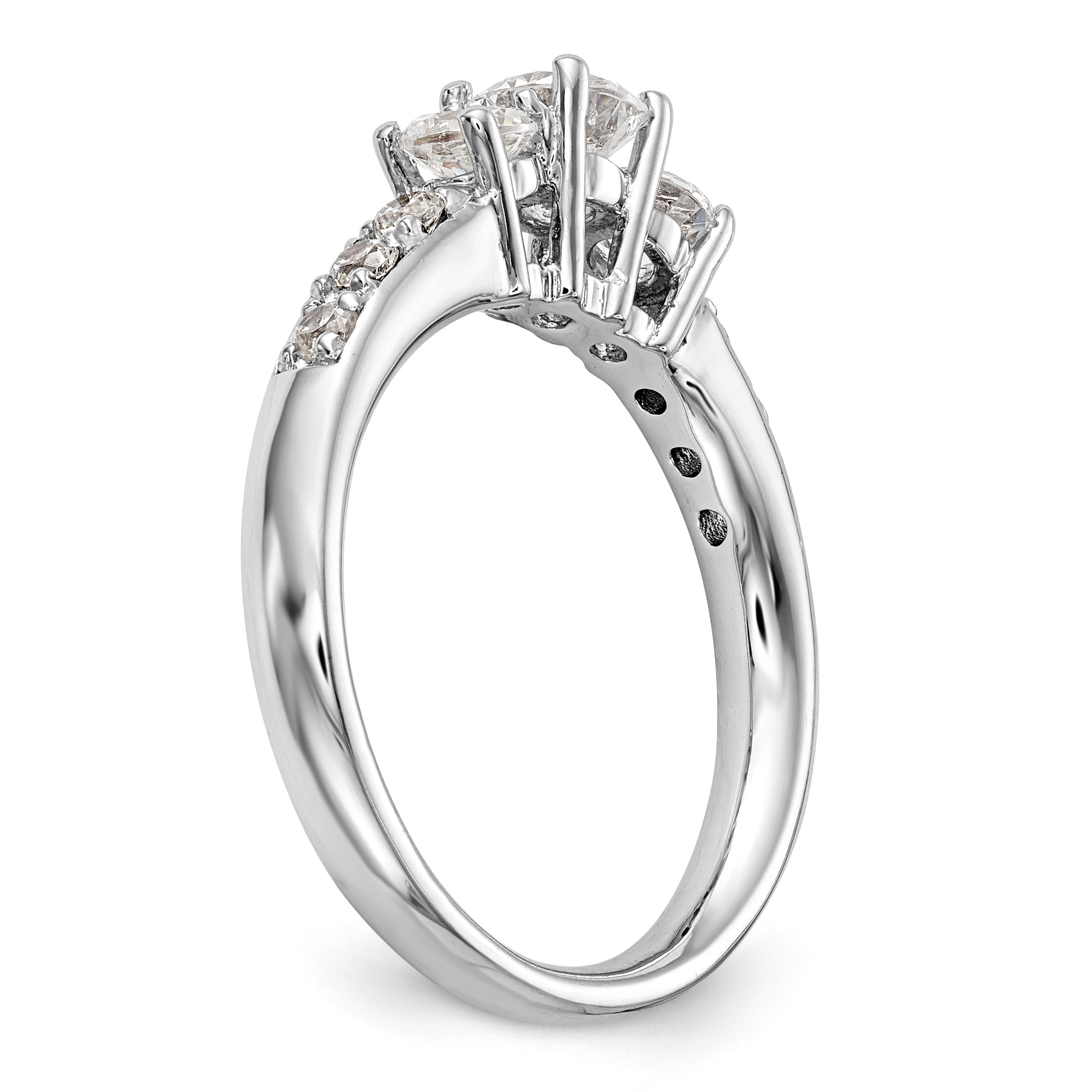14K White Gold 3 Stone Simulated Diamond Engagement Ring
