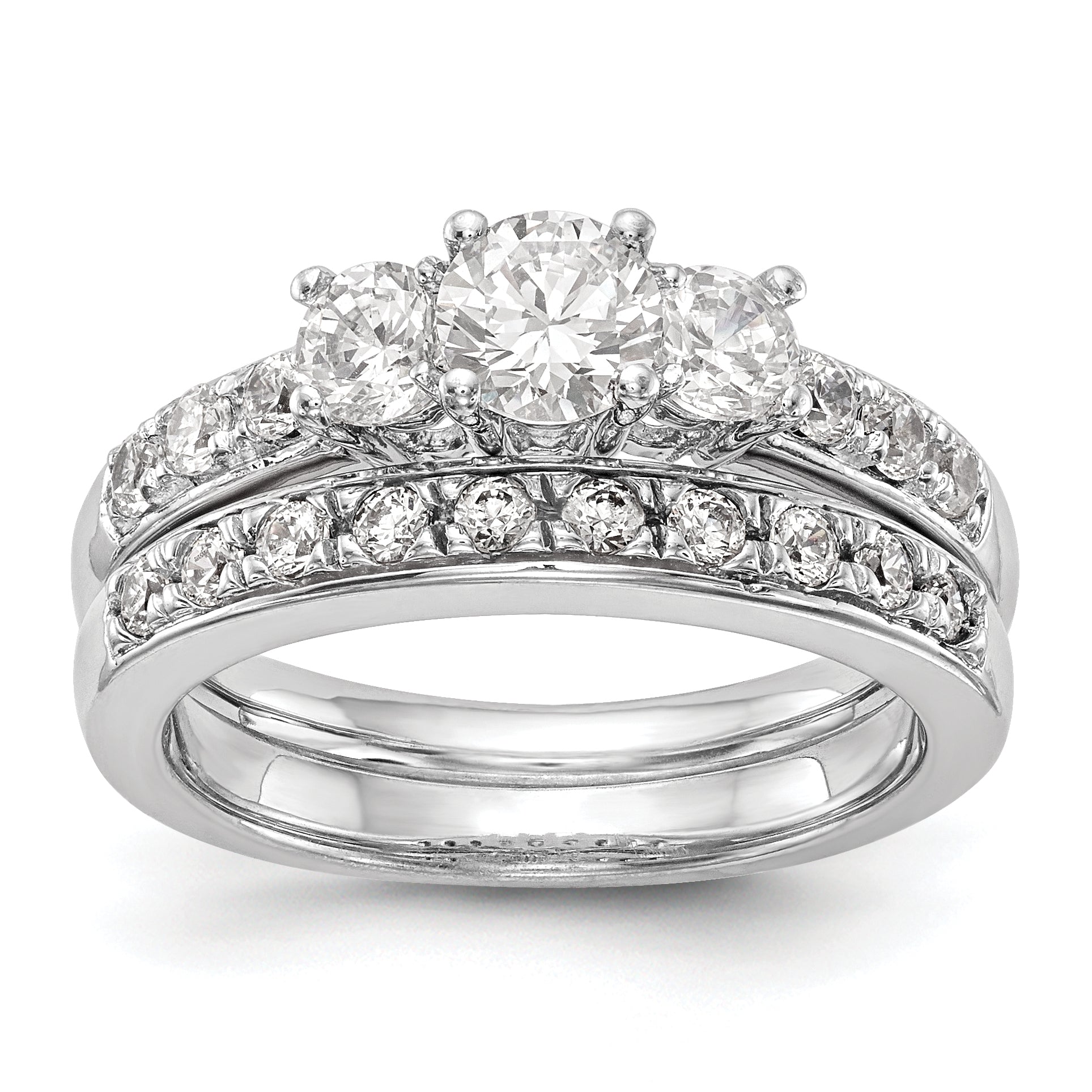 14K White Gold 3 Stone Simulated Diamond Engagement Ring