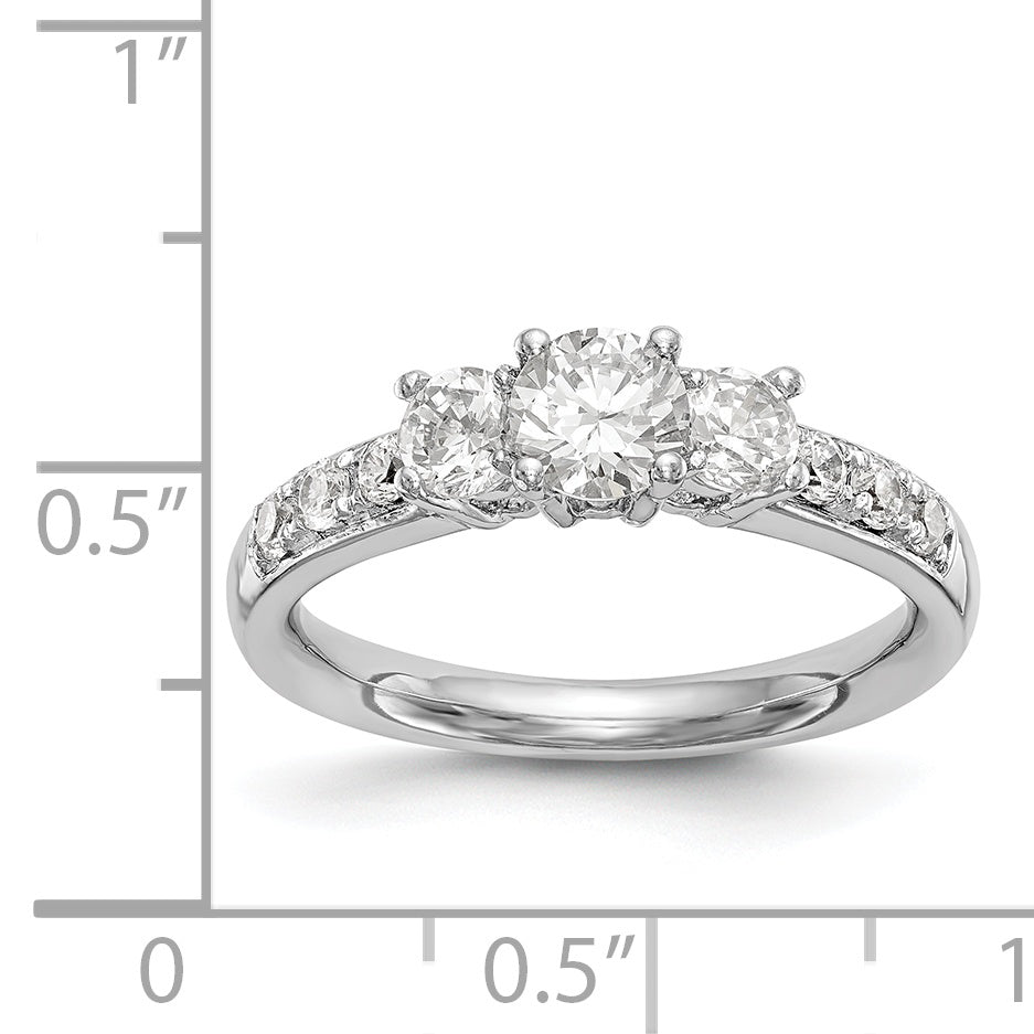 14K White Gold 3 Stone Simulated Diamond Engagement Ring