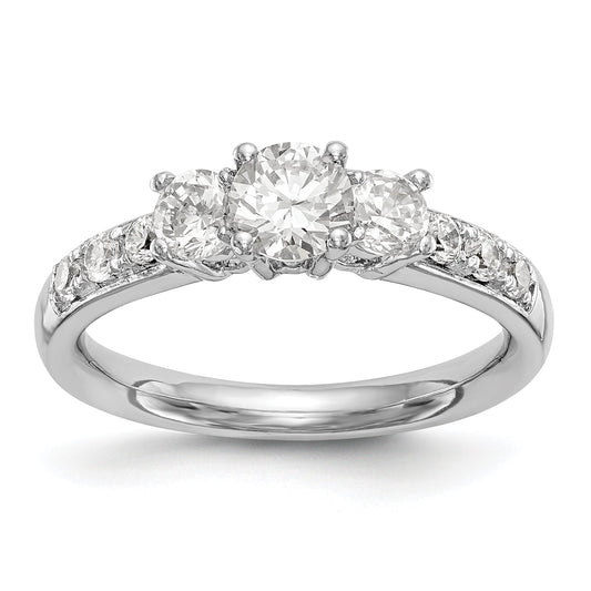 14K White Gold 3 Stone Simulated Diamond Engagement Ring