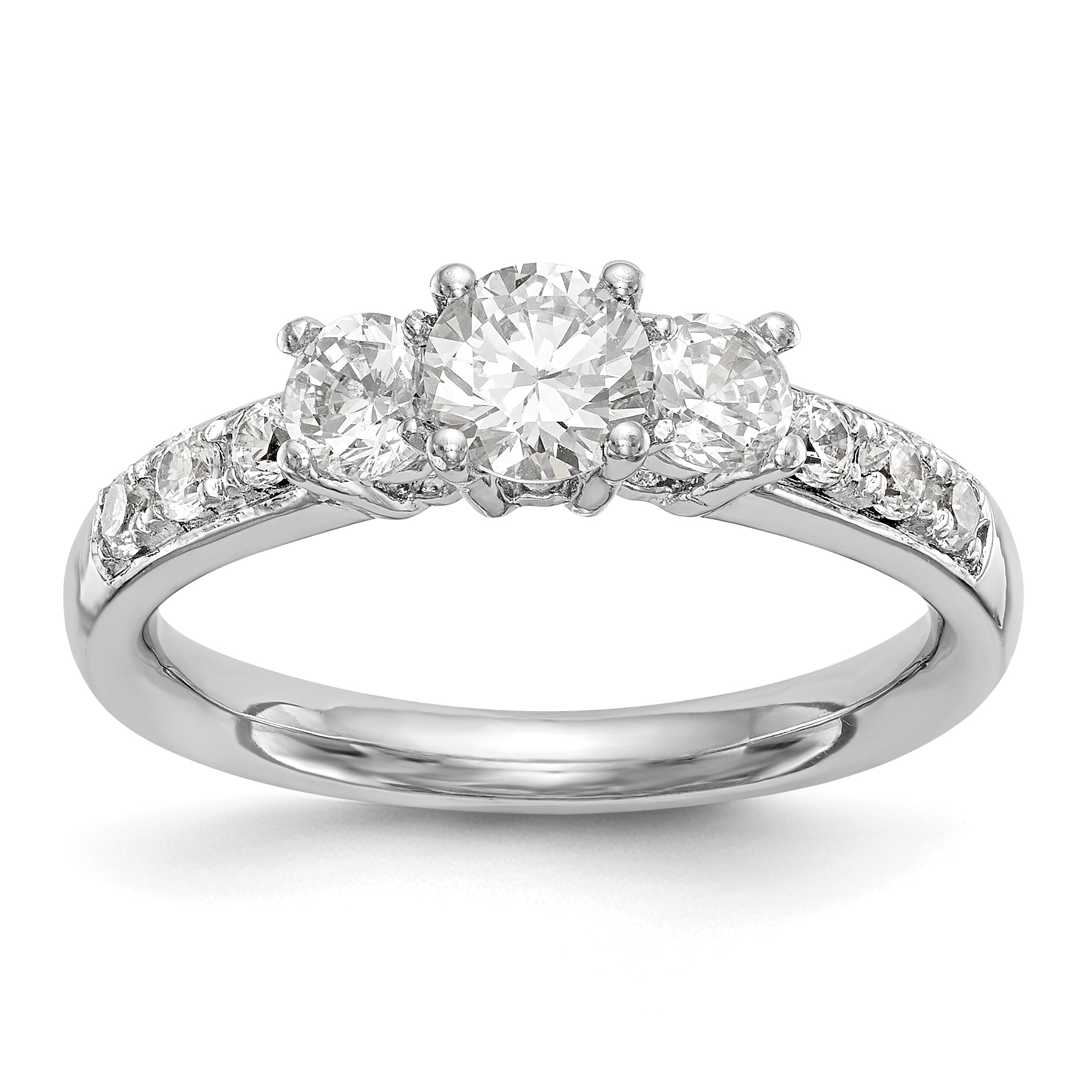 14K White Gold 3 Stone Simulated Diamond Engagement Ring