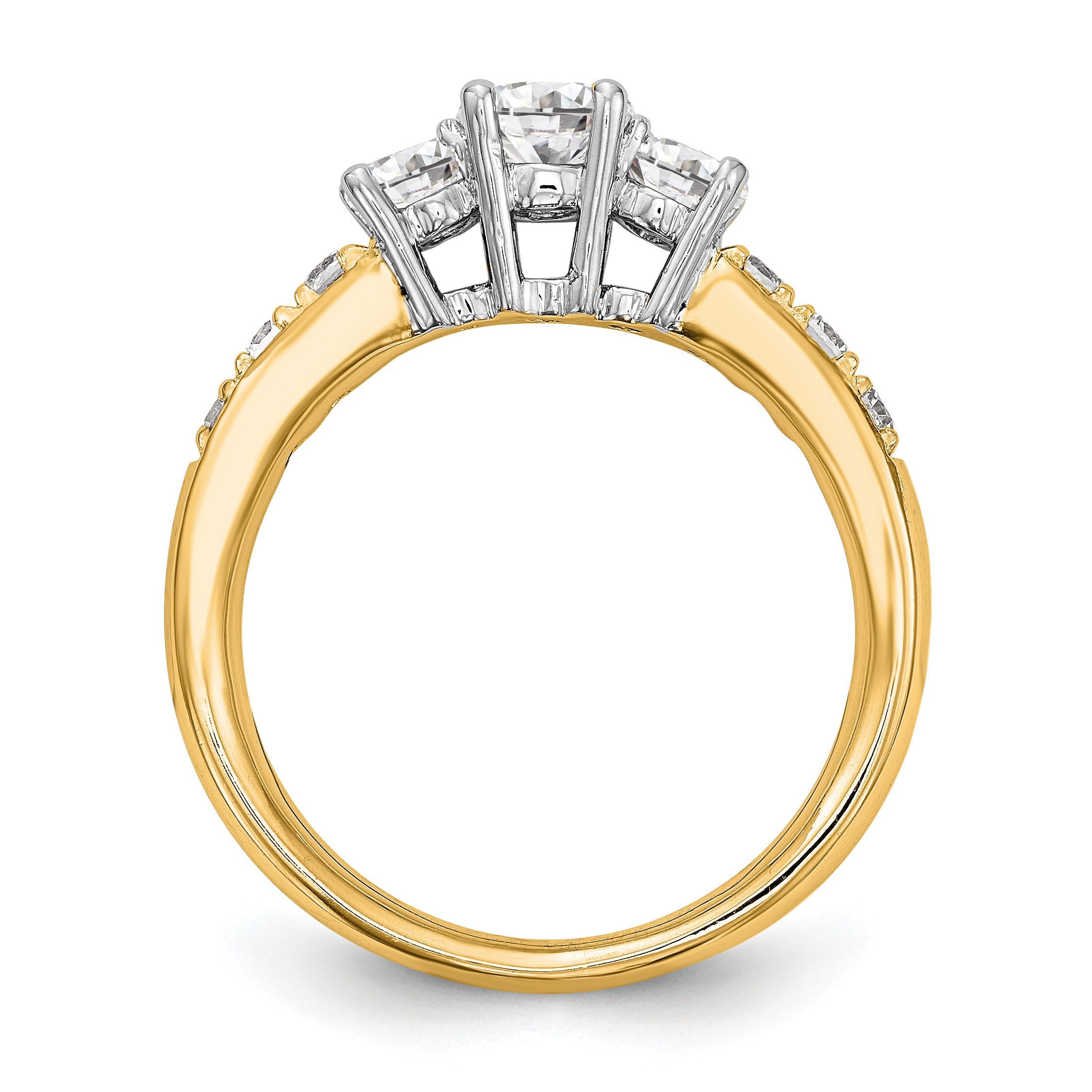 14K Two tone 3 Stone Simulated Diamond Engagement Ring