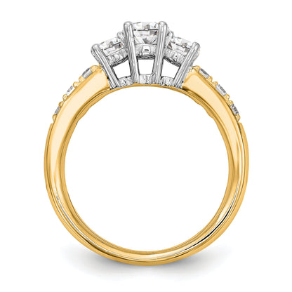 14K Two tone 3 Stone Simulated Diamond Engagement Ring
