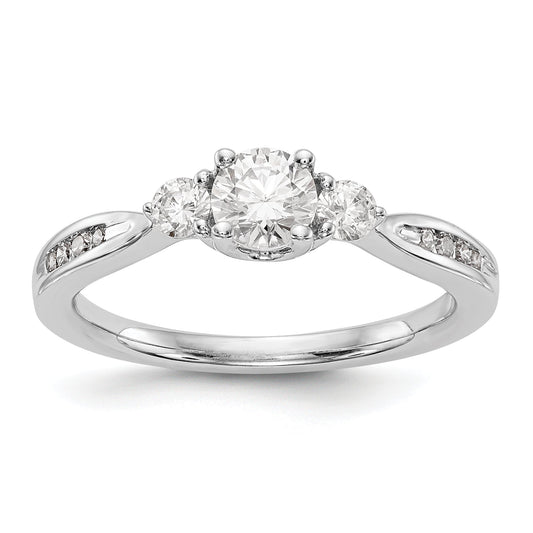 14K White Gold 3 Stone Simulated Diamond Engagement Ring