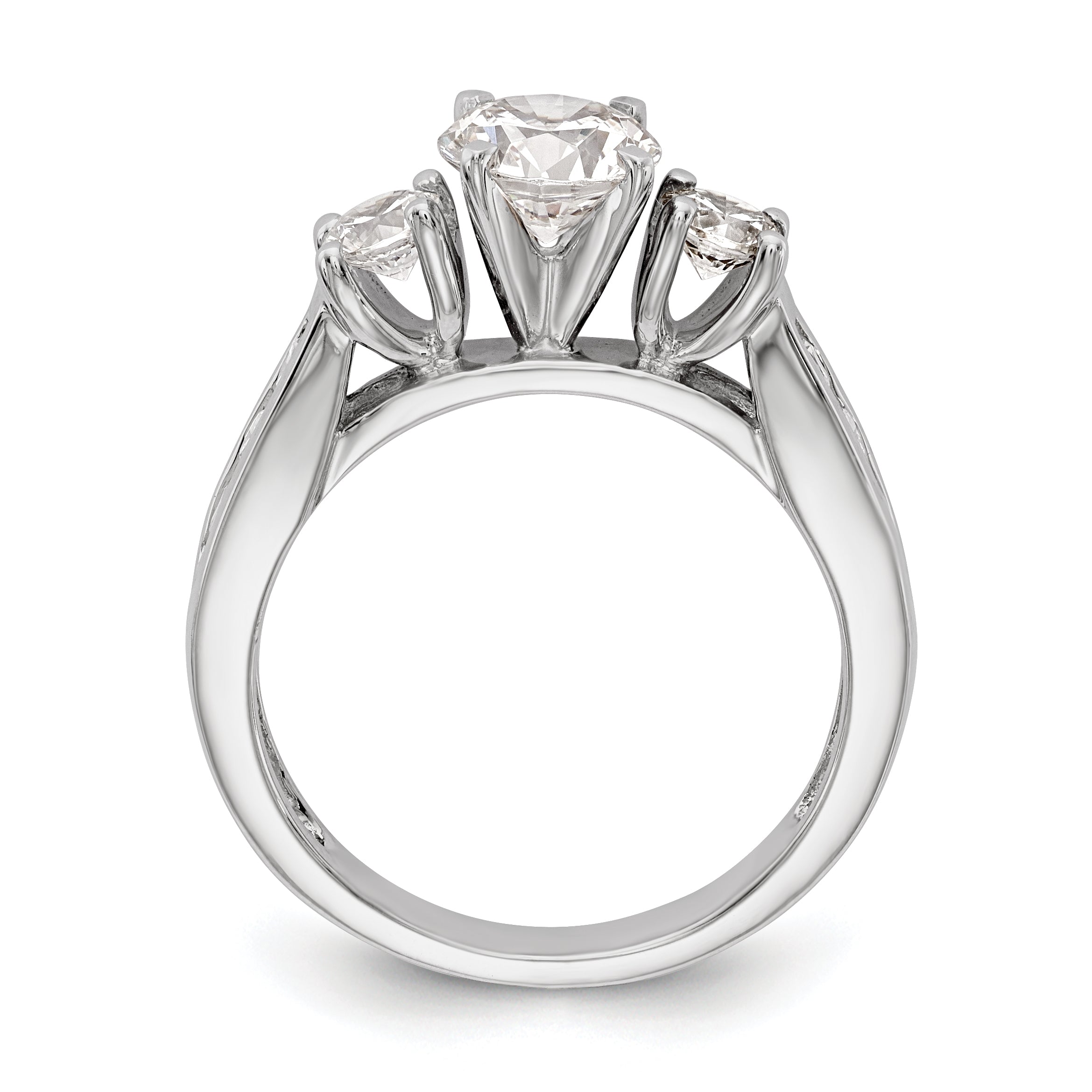 14K White Gold 3 Stone Simulated Diamond Engagement Ring