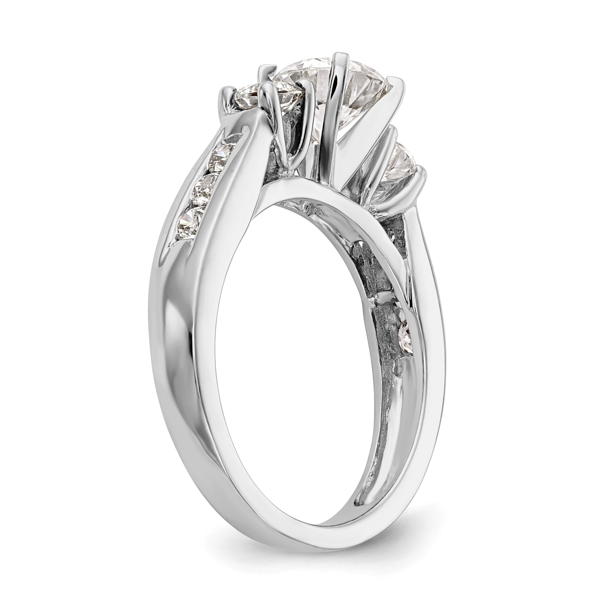 14K White Gold 3 Stone Simulated Diamond Engagement Ring