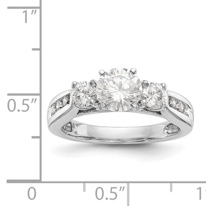 14K White Gold 3 Stone Simulated Diamond Engagement Ring