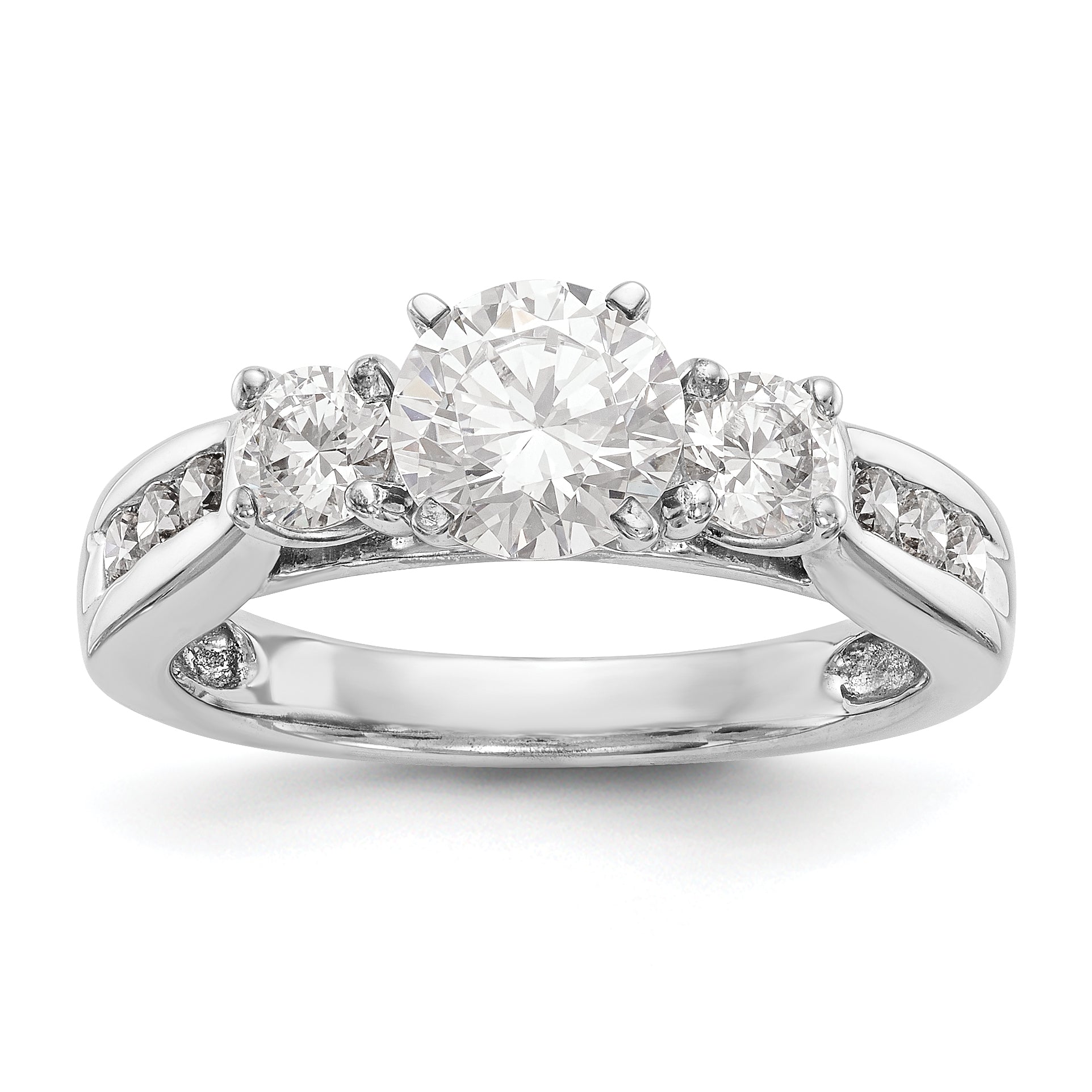 14K White Gold 3 Stone Simulated Diamond Engagement Ring