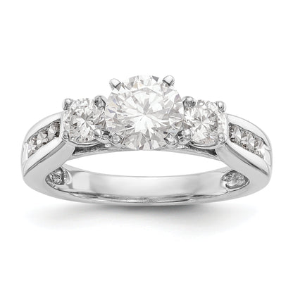 14K White Gold 3 Stone Simulated Diamond Engagement Ring
