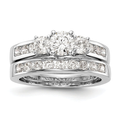 14K White Gold 3 Stone Simulated Diamond Engagement Ring