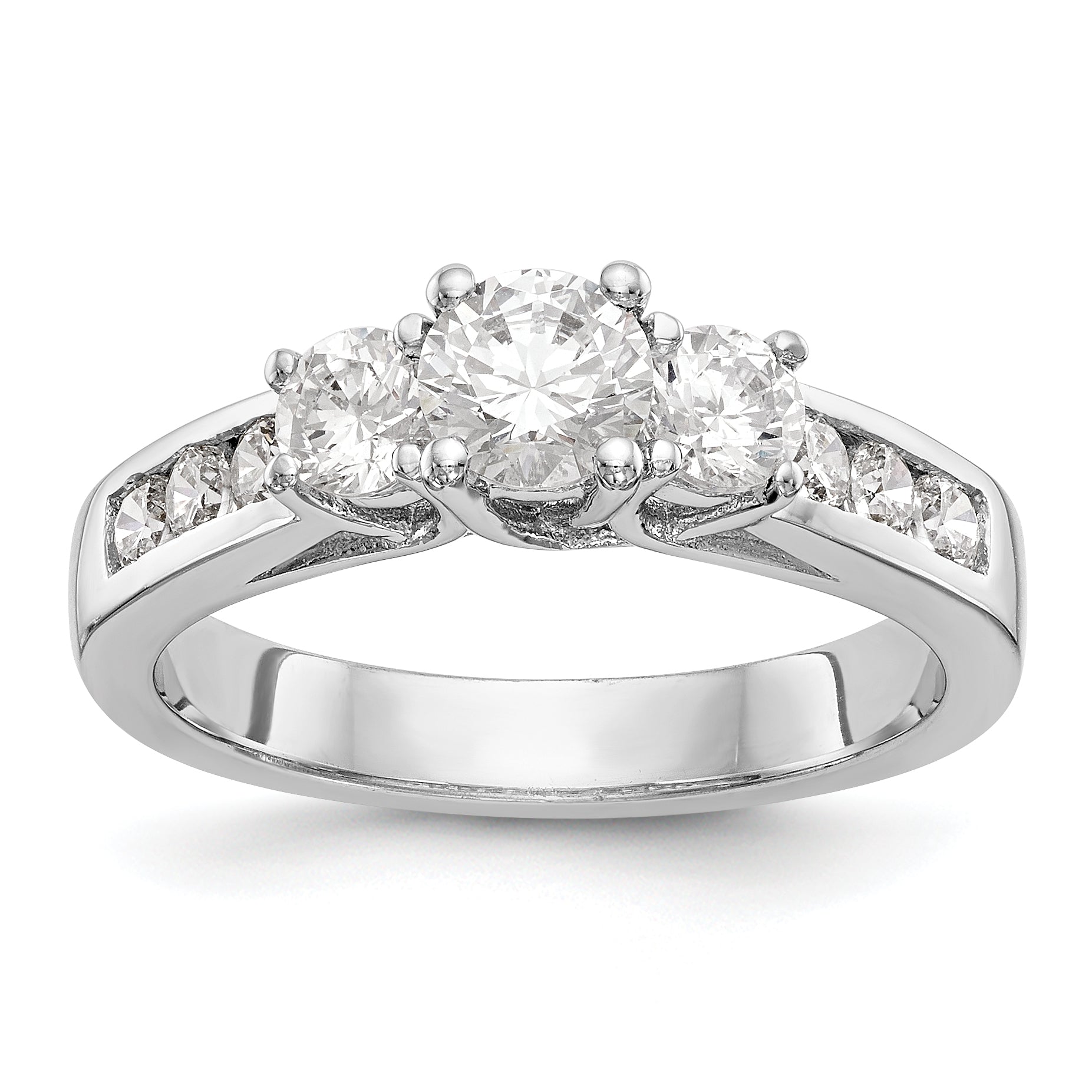 14K White Gold 3 Stone Simulated Diamond Engagement Ring