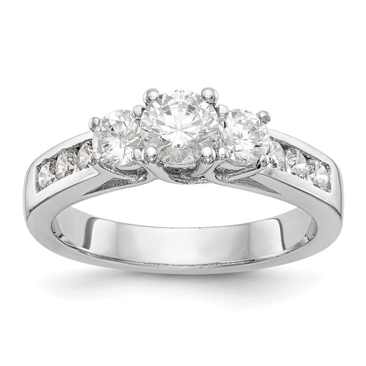 14K White Gold 3 Stone Simulated Diamond Engagement Ring