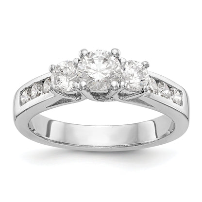 14K White Gold 3 Stone Simulated Diamond Engagement Ring