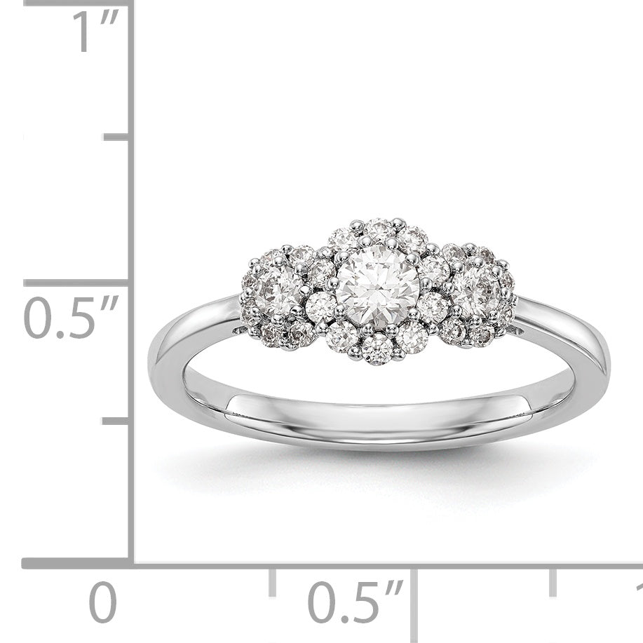 14K White Gold 3 Stone Simulated Diamond Engagement Ring