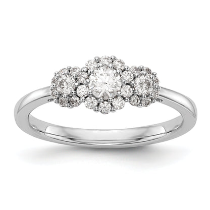 14K White Gold 3 Stone Simulated Diamond Engagement Ring