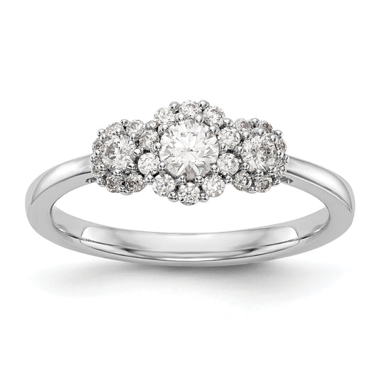 14K White Gold 3 Stone Simulated Diamond Engagement Ring