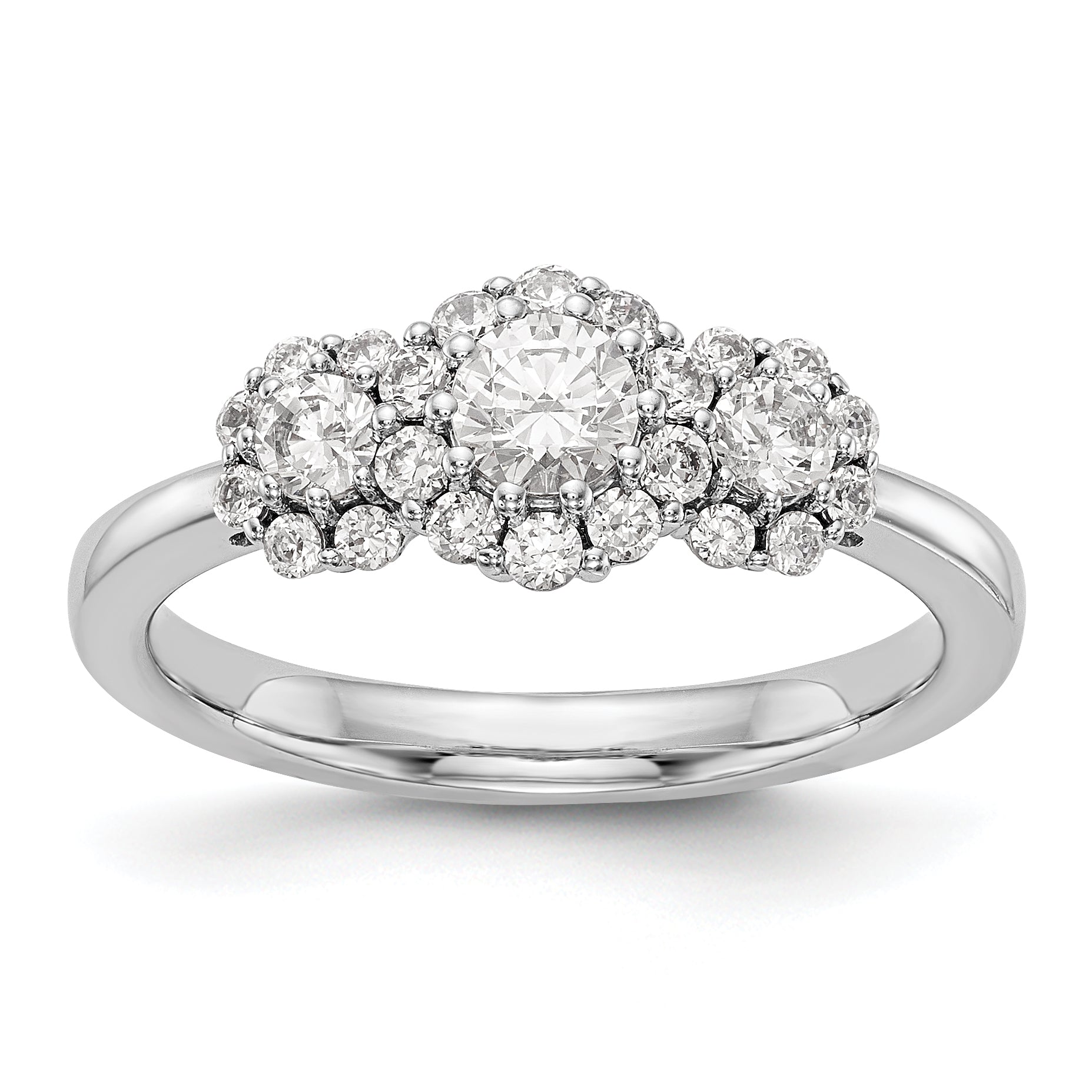 14K White Gold 3 Stone Simulated Diamond Engagement Ring