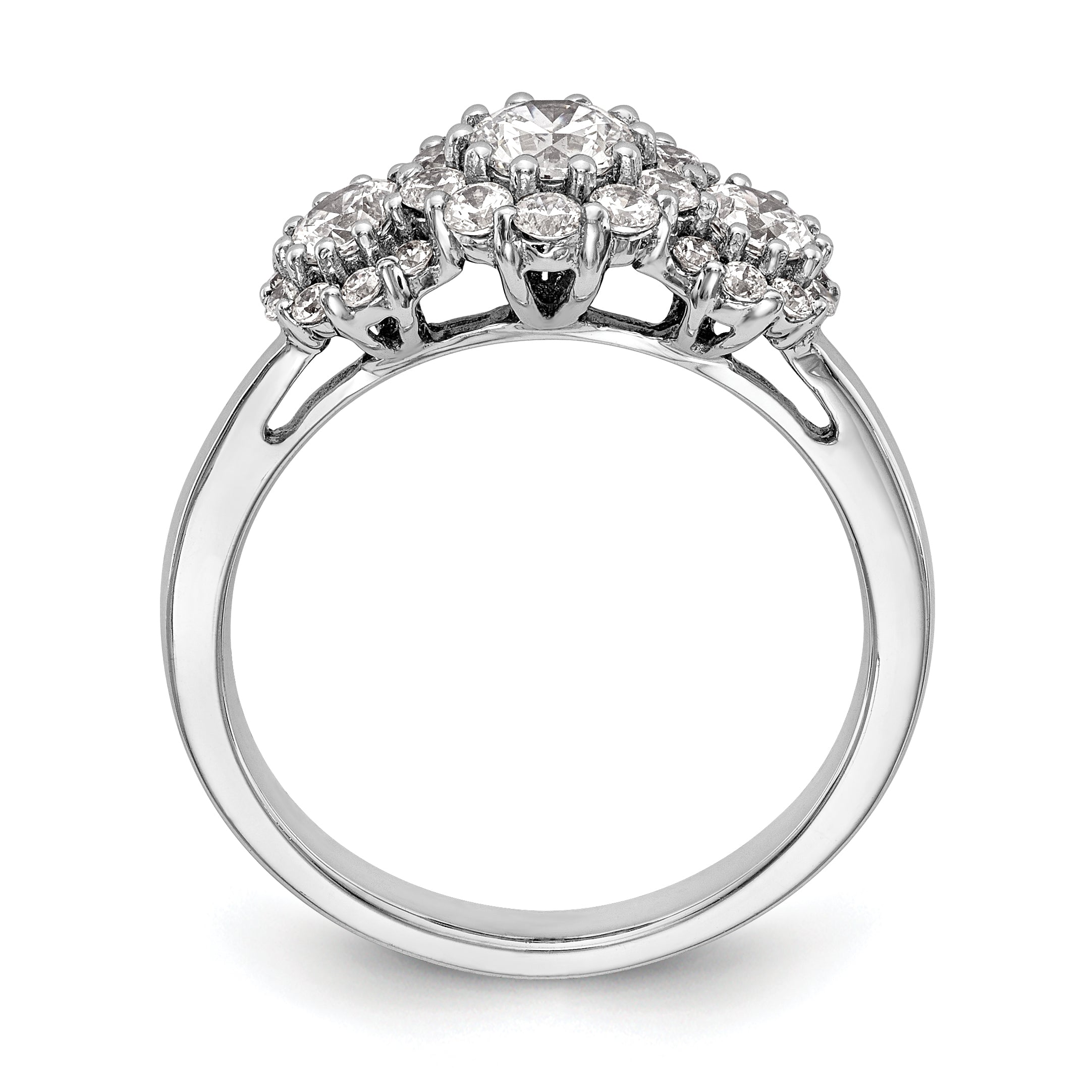 14K White Gold 3 Stone Simulated Diamond Engagement Ring