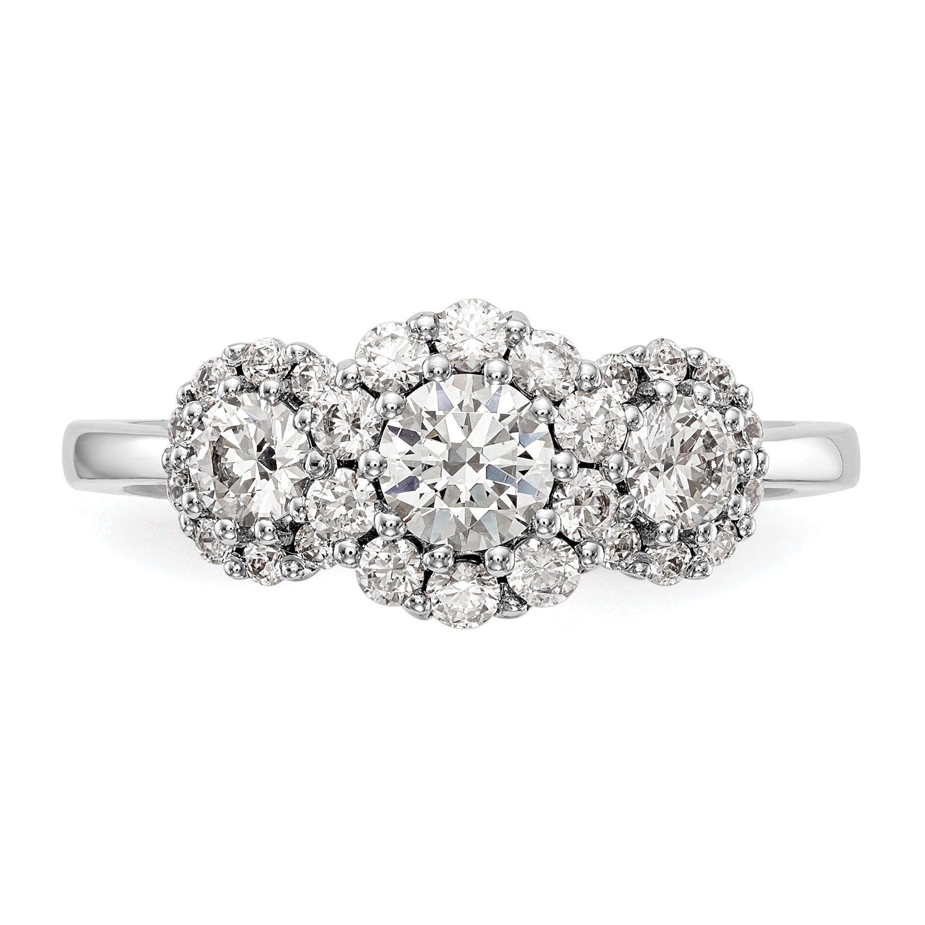 14K White Gold 3 Stone Simulated Diamond Engagement Ring