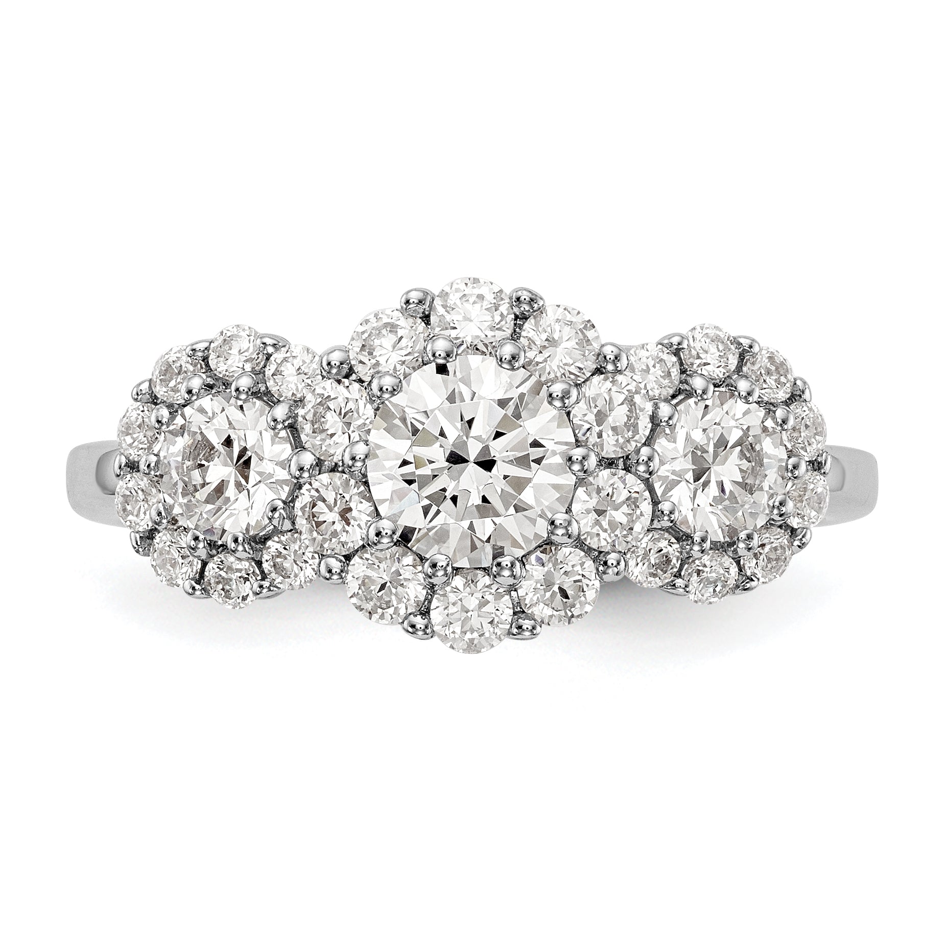 14K White Gold 3 Stone Simulated Diamond Engagement Ring