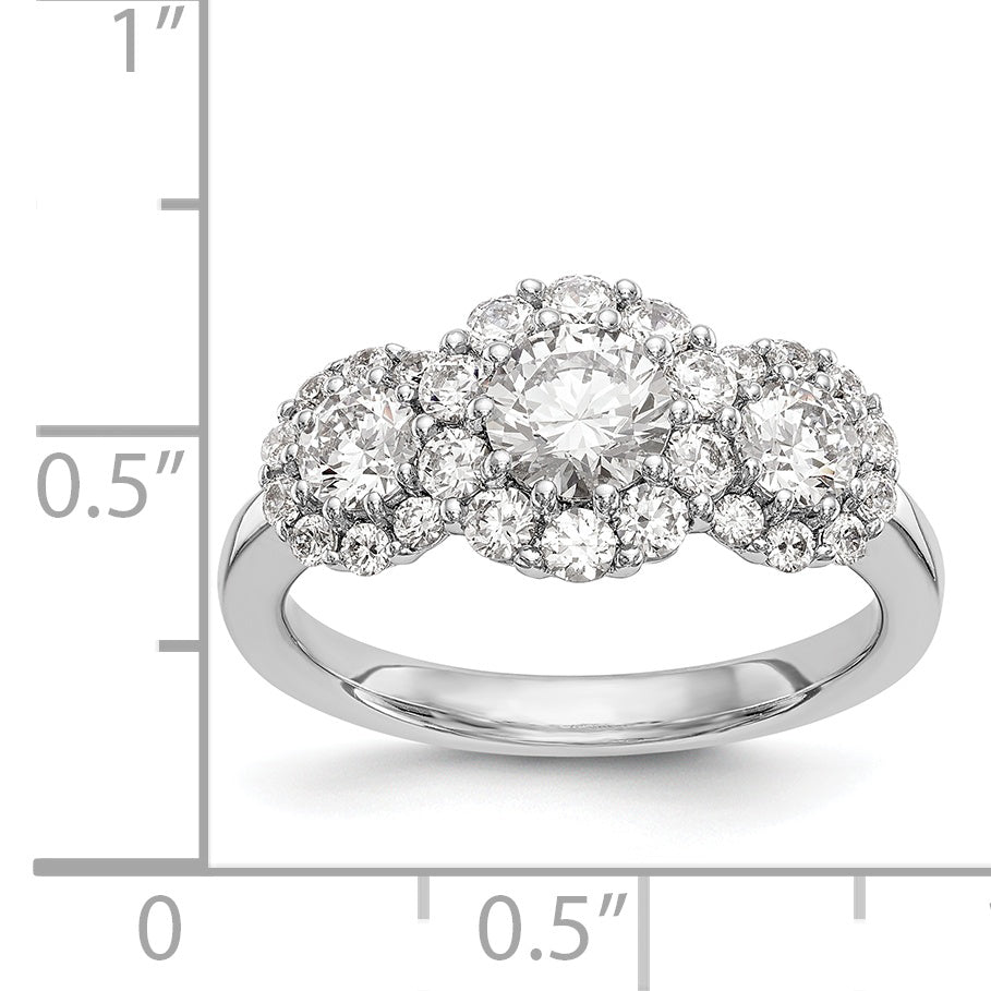 14K White Gold 3 Stone Simulated Diamond Engagement Ring