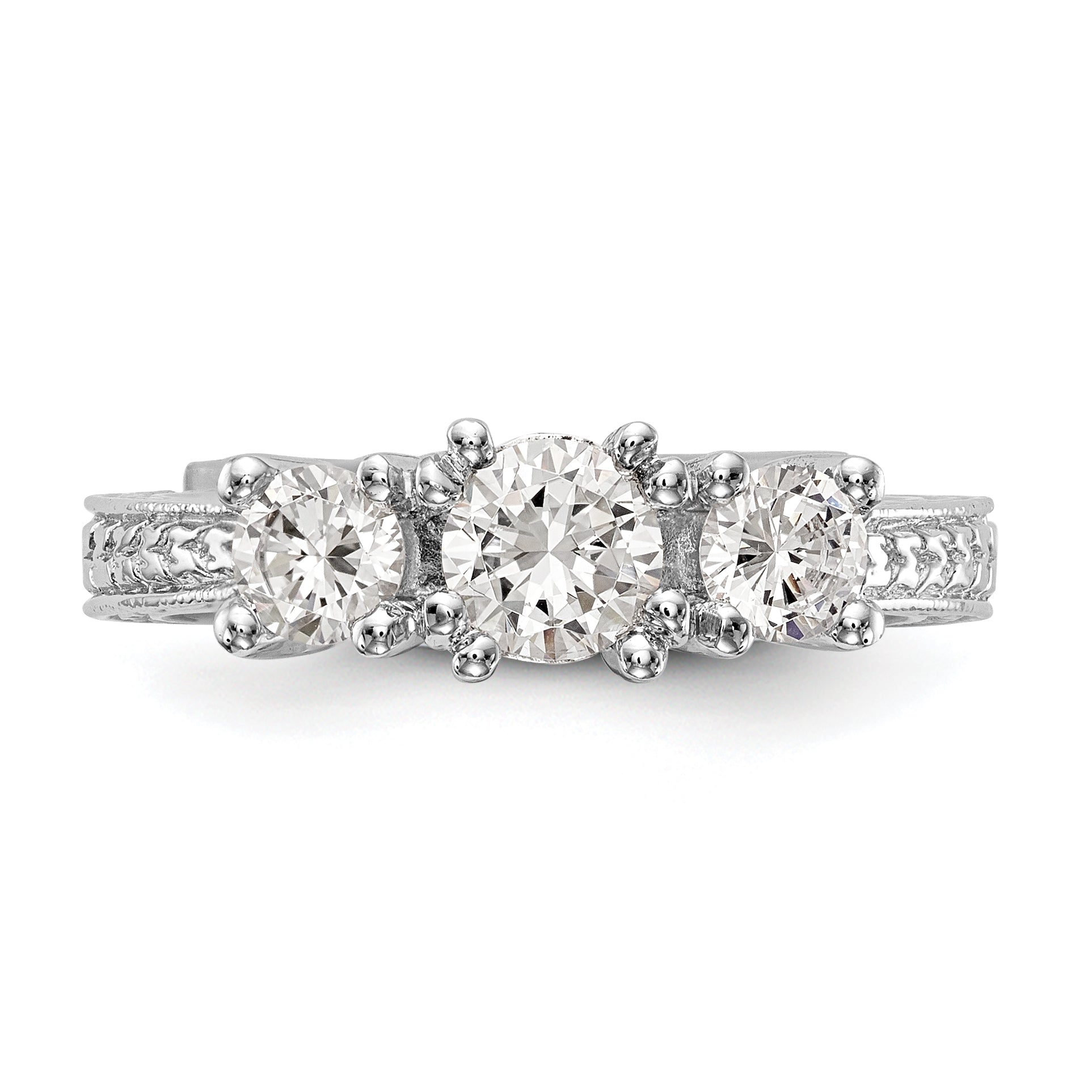 14K White Gold 3 Stone Simulated Diamond Engagement Ring