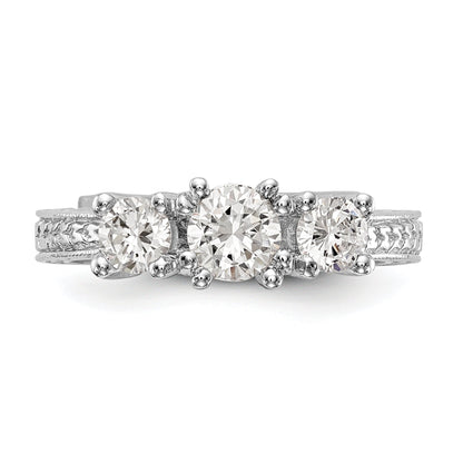 14K White Gold 3 Stone Simulated Diamond Engagement Ring