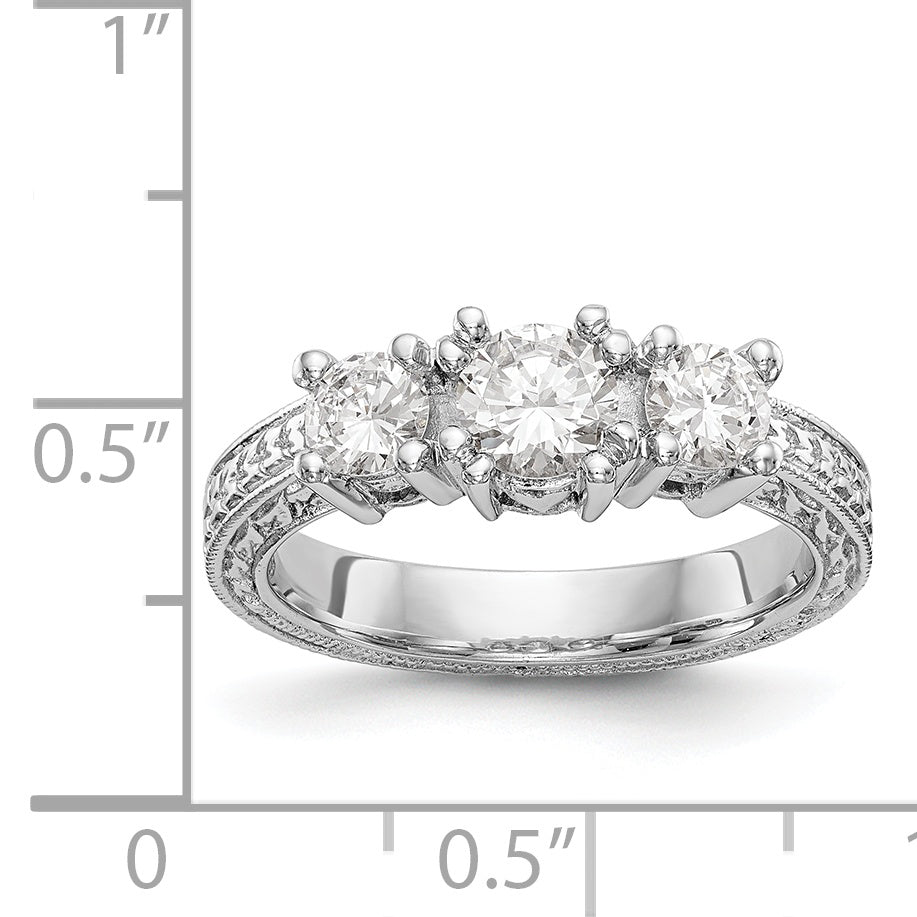14K White Gold 3 Stone Simulated Diamond Engagement Ring