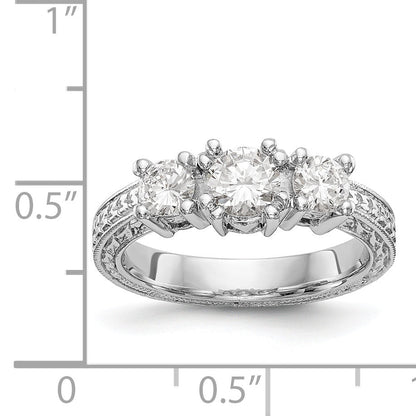 14K White Gold 3 Stone Simulated Diamond Engagement Ring