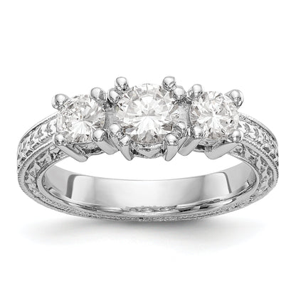 14K White Gold 3 Stone Simulated Diamond Engagement Ring