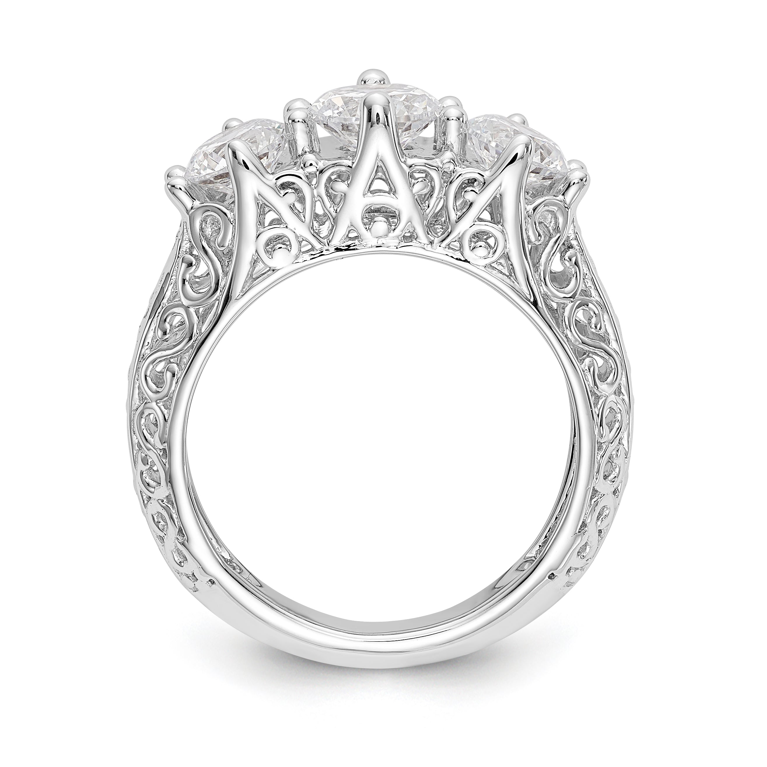 14K White Gold 3 Stone Simulated Diamond Engagement Ring