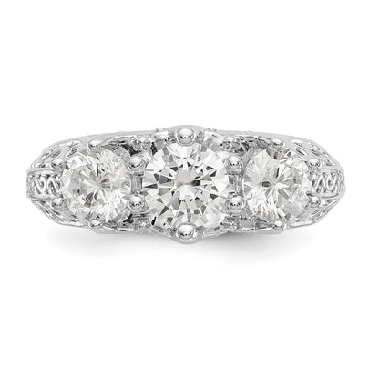 14K White Gold 3 Stone Simulated Diamond Engagement Ring