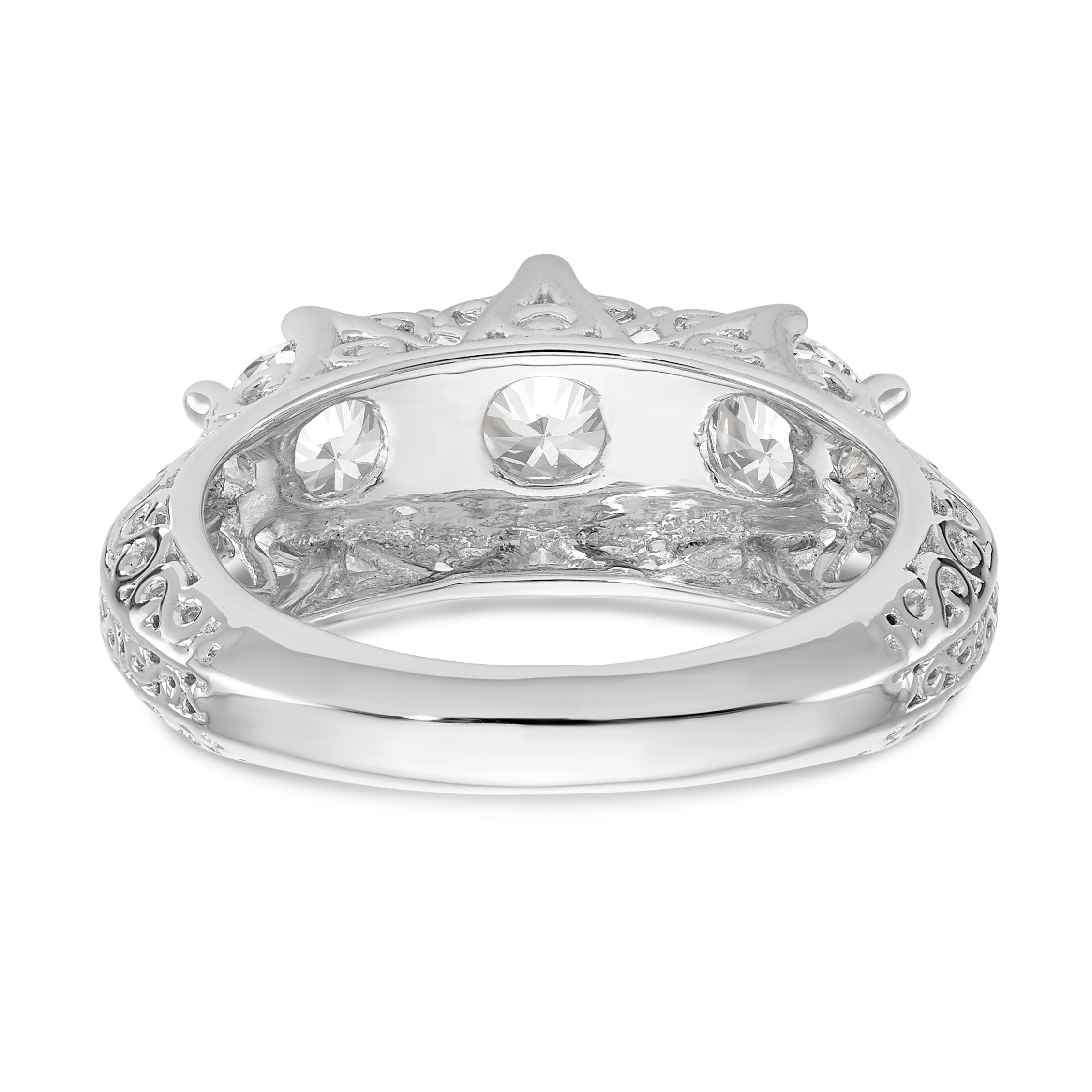 14K White Gold 3 Stone Simulated Diamond Engagement Ring