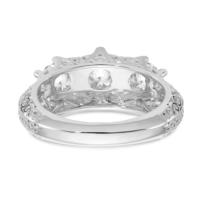 14K White Gold 3 Stone Simulated Diamond Engagement Ring