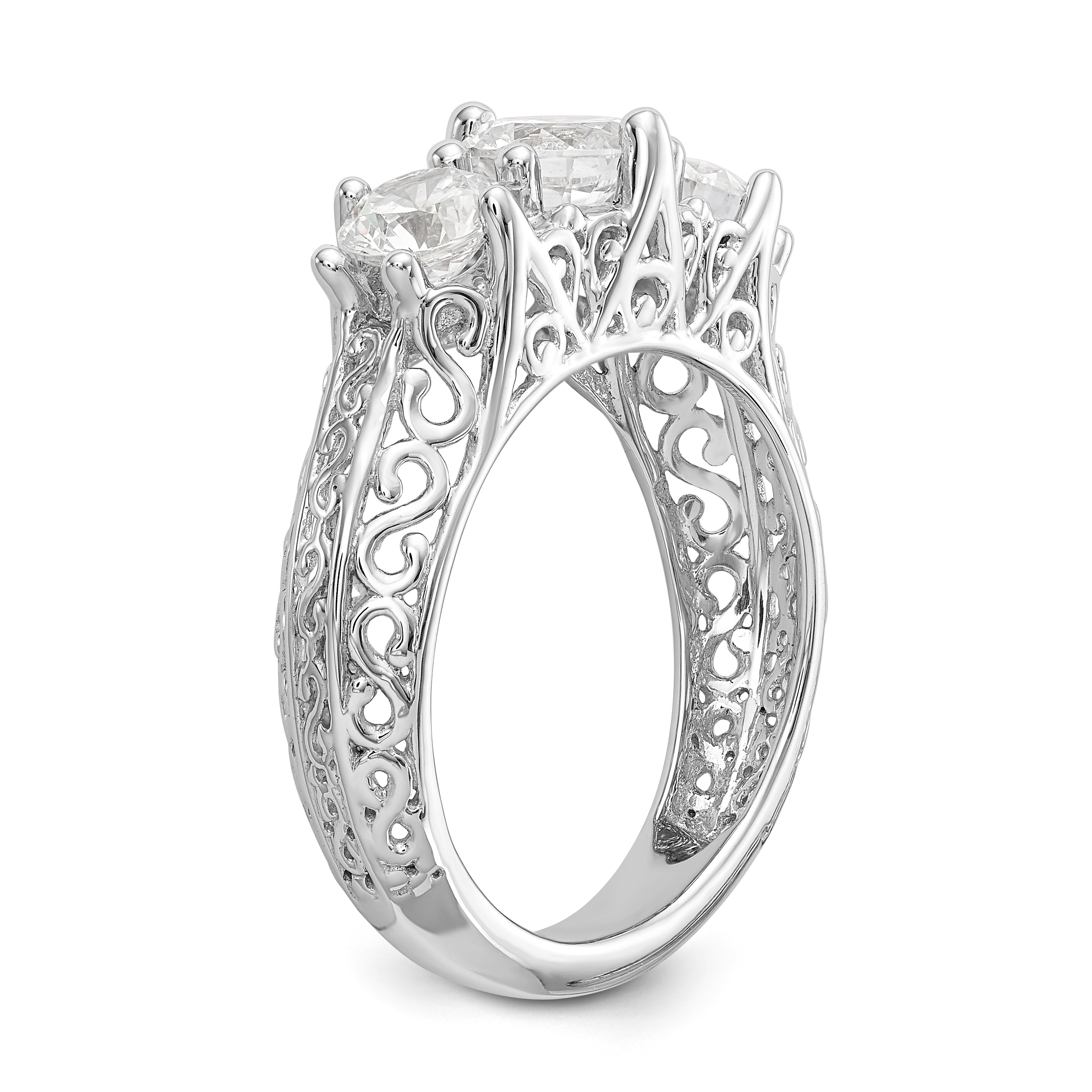 14K White Gold 3 Stone Simulated Diamond Engagement Ring