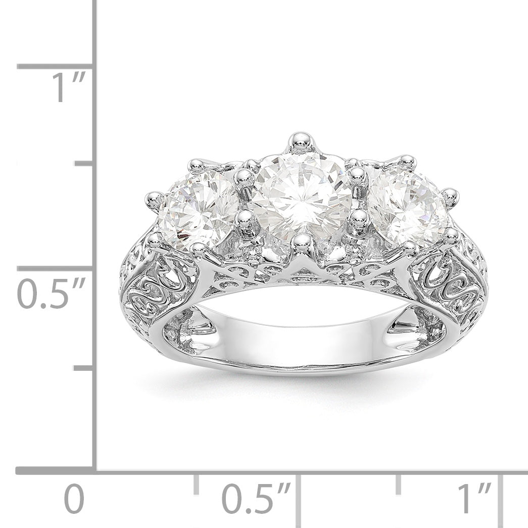 14K White Gold 3 Stone Simulated Diamond Engagement Ring