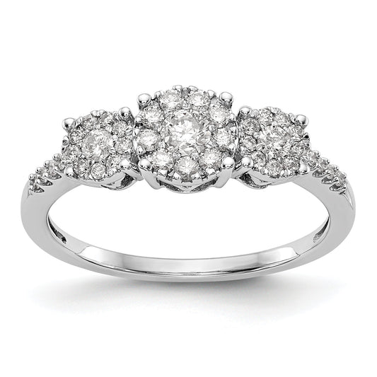 14K White Gold 3 Stone Diamond Engagement Ring