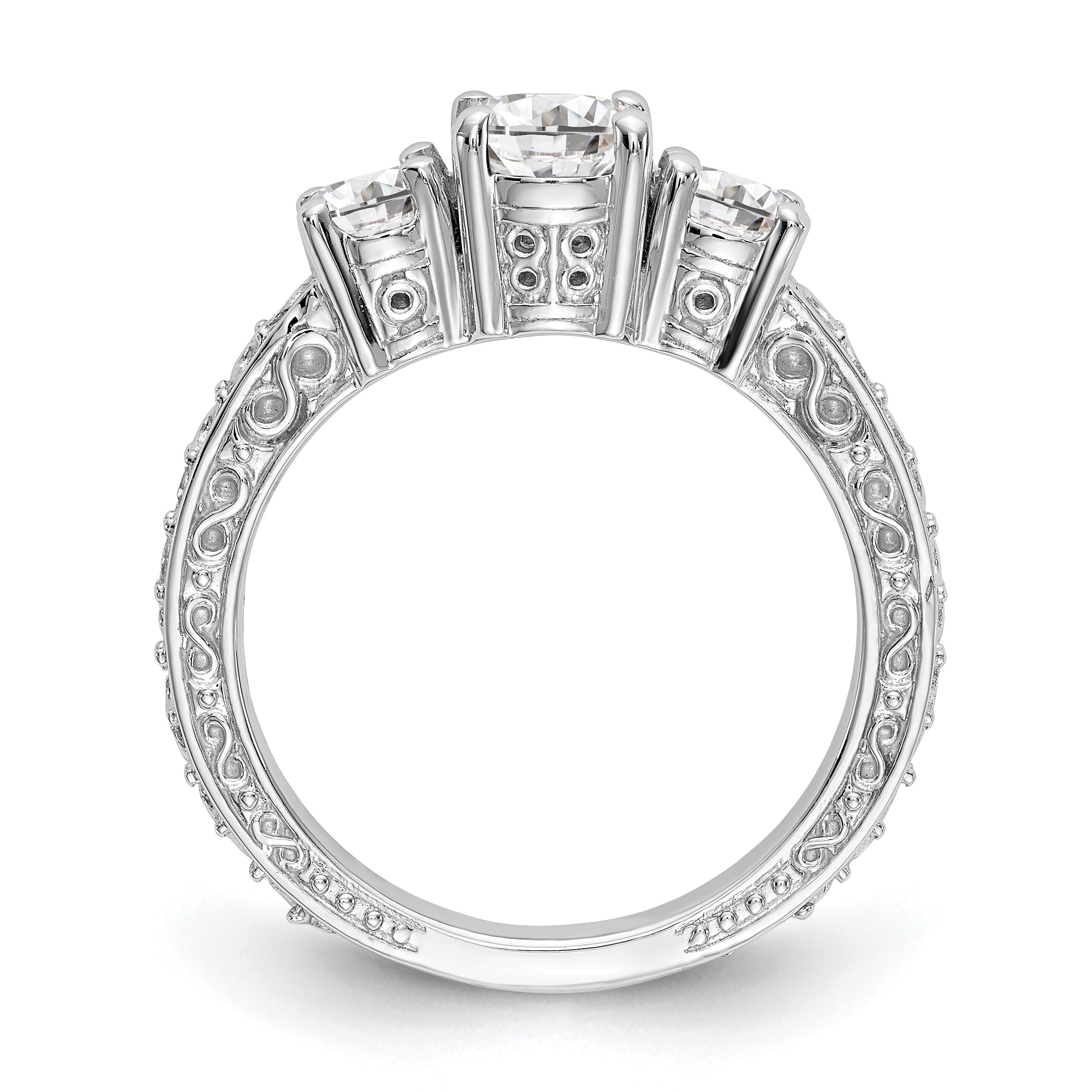 14K White Gold 3 Stone Simulated Diamond Engagement Ring