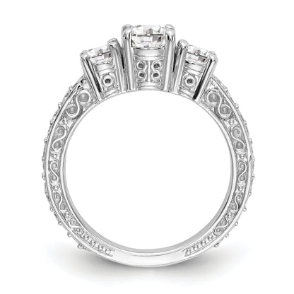 14K White Gold 3 Stone Simulated Diamond Engagement Ring