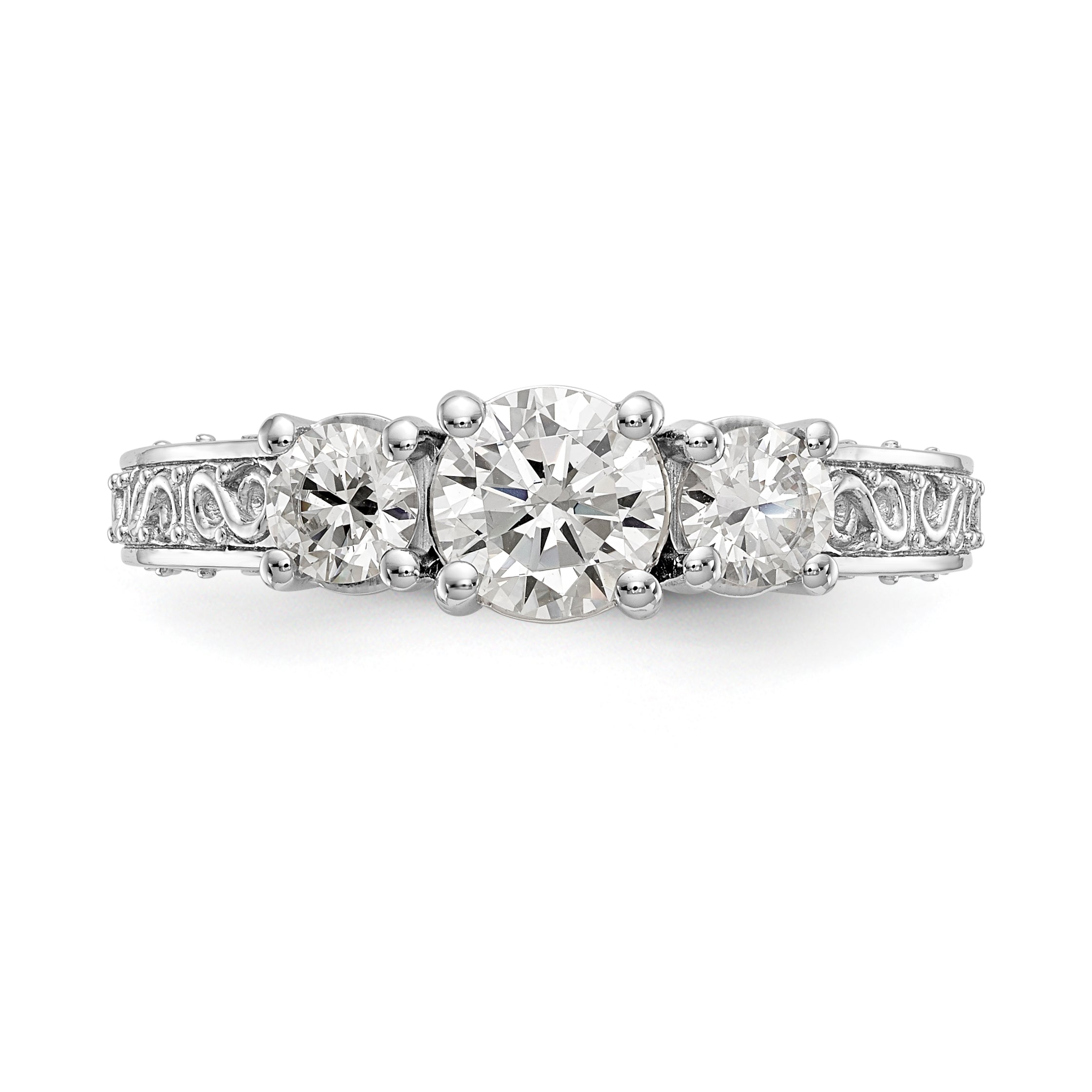 14K White Gold 3 Stone Simulated Diamond Engagement Ring